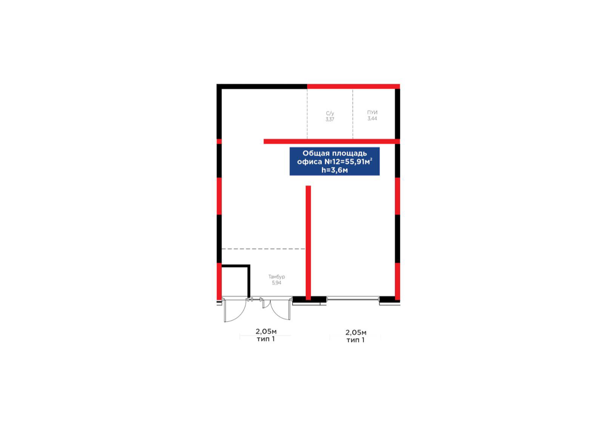 Планировка помещения 56 м² в ЖК «Grand Park. Vita»