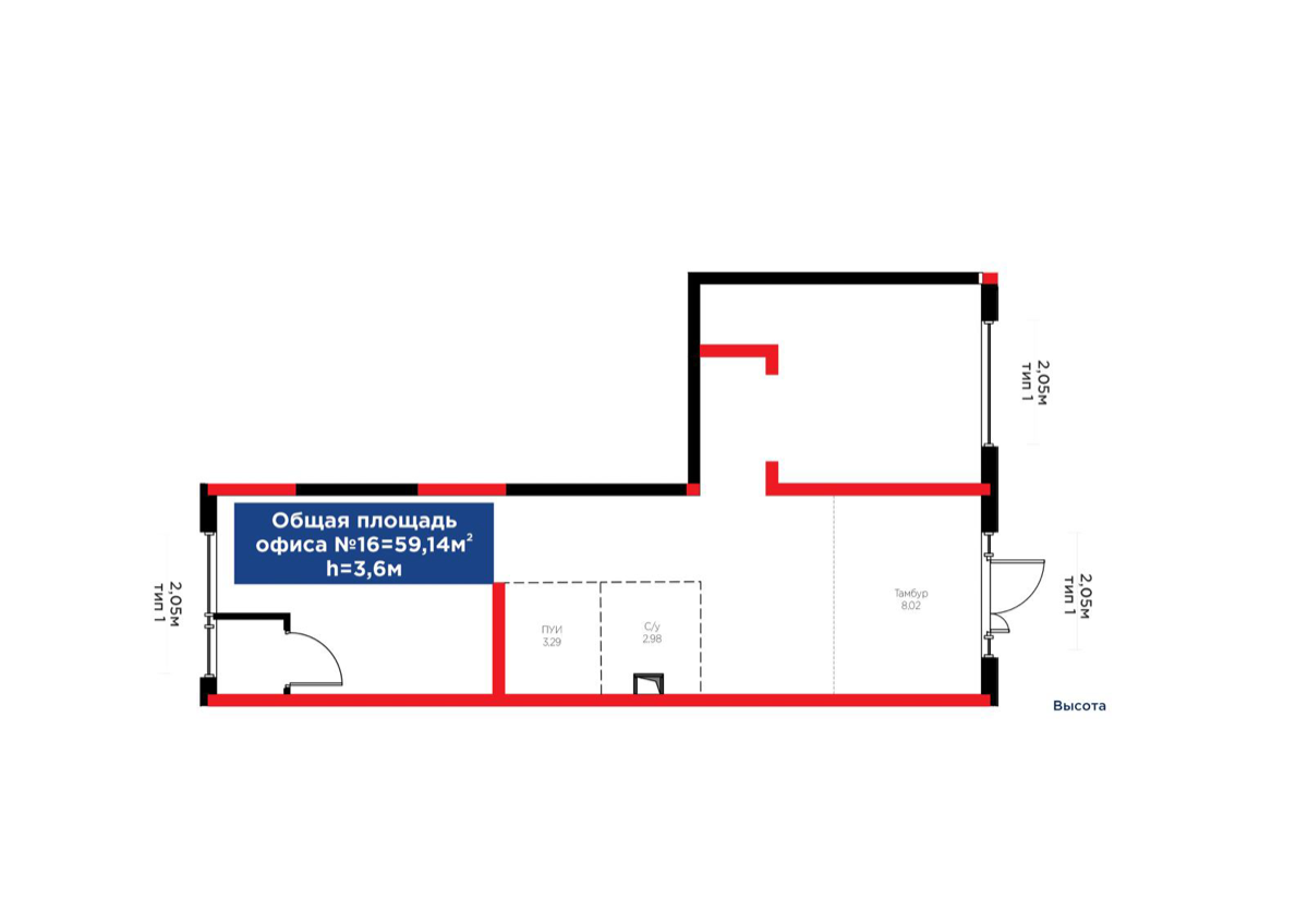 Планировка помещения 59 м² в ЖК «Grand Park. Vita»