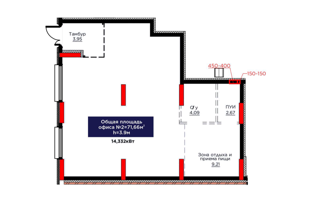 Планировка помещения 72 м² в ЖК «Aisar»