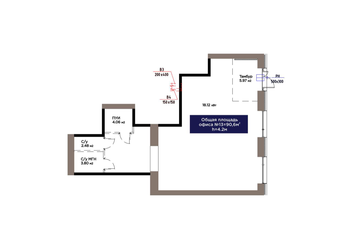 Планировка помещения 91 м² в ЖК «Alem Sana»