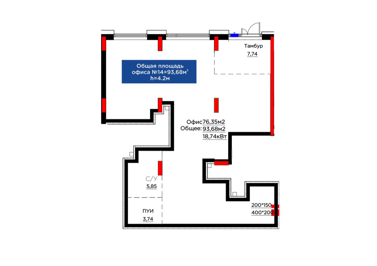 Планировка помещения 94 м² в ЖК «OİU»