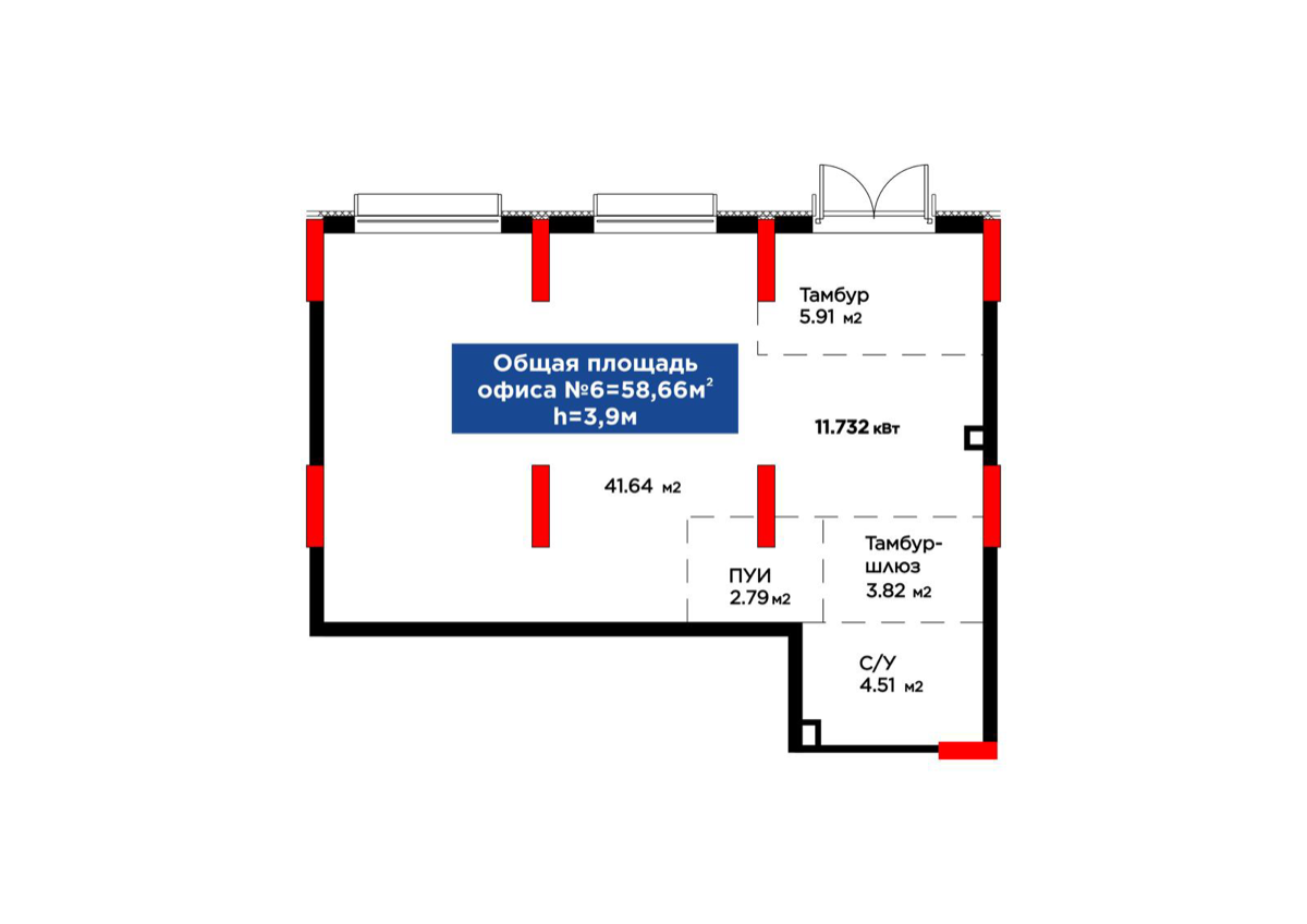 Планировка помещения 59 м² в ЖК «Arman Town»