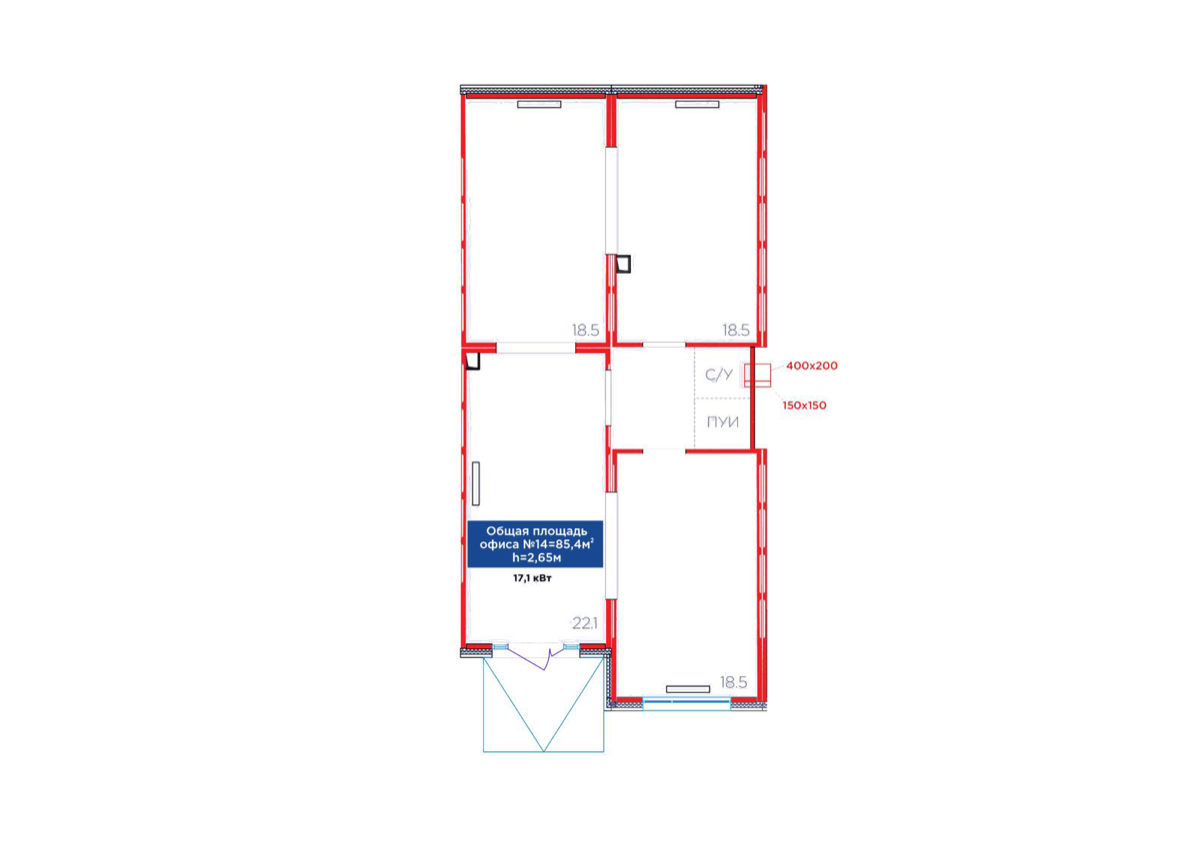 Планировка помещения 85 м² в ЖК «Jetisu.Aspan»