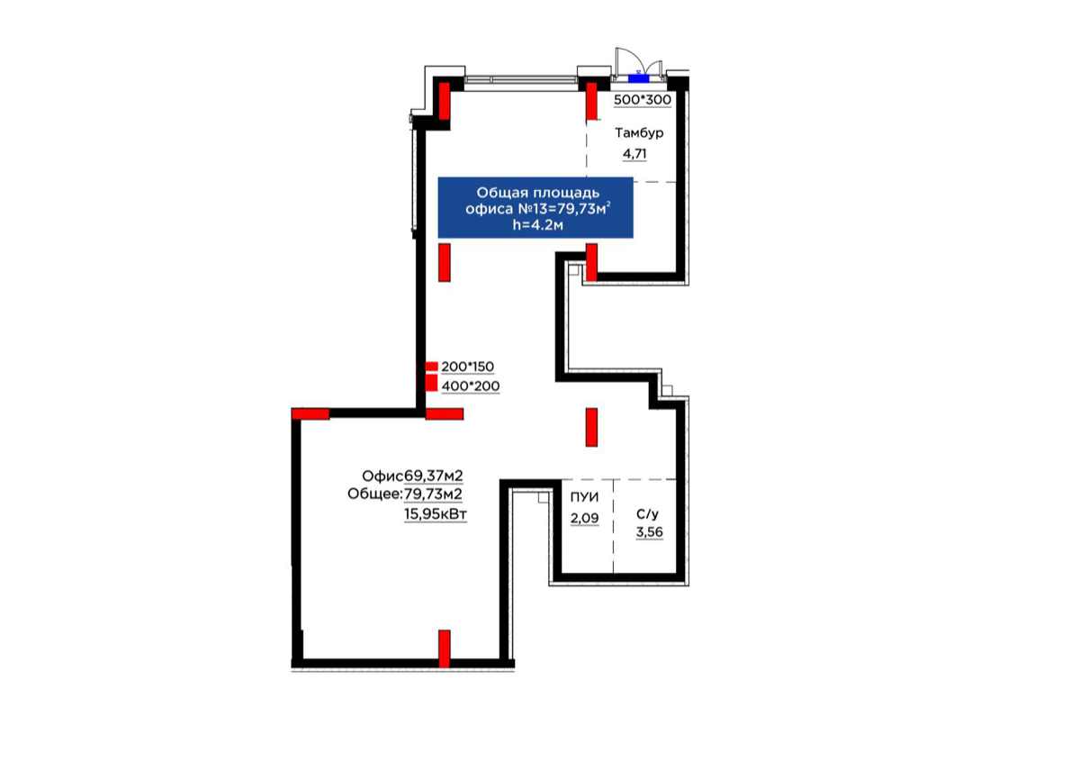Планировка помещения 80 м² в ЖК «OİU»