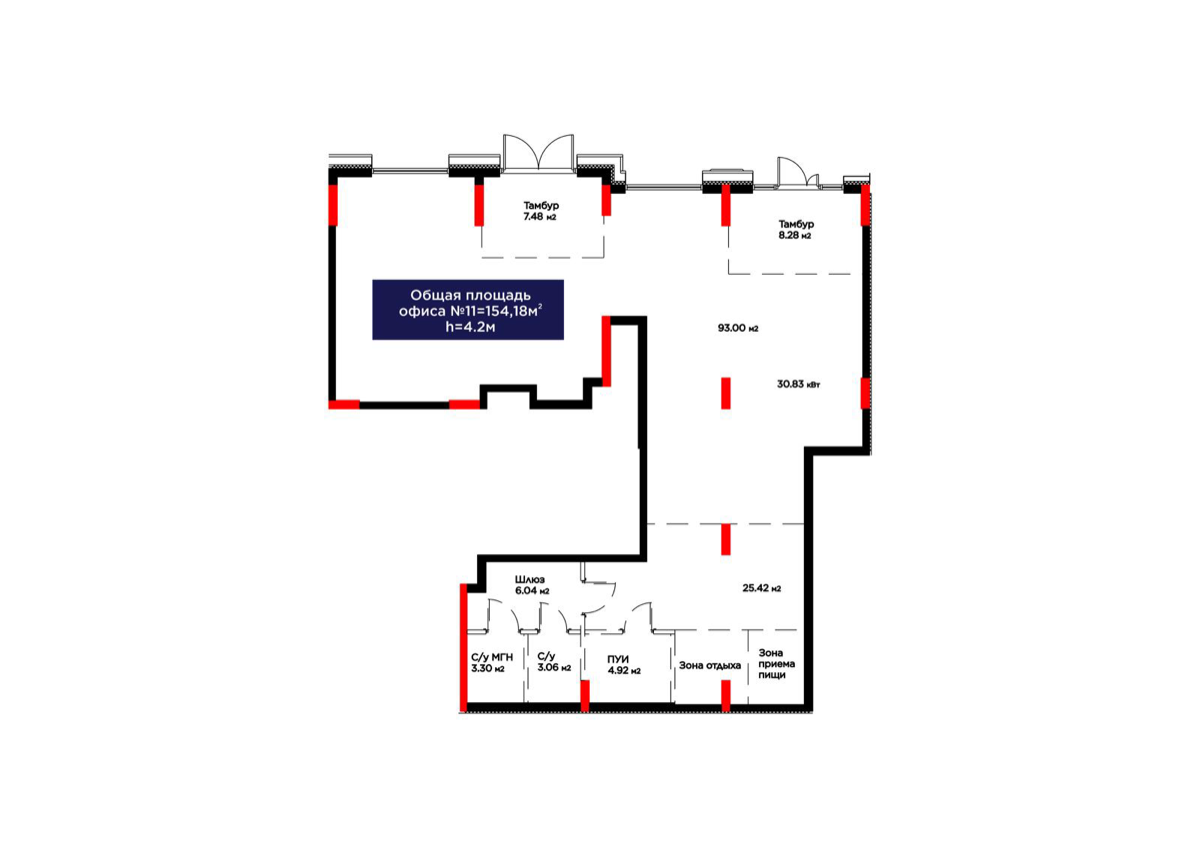 Планировка помещения 154 м² в ЖК «Batysmūra Prime»