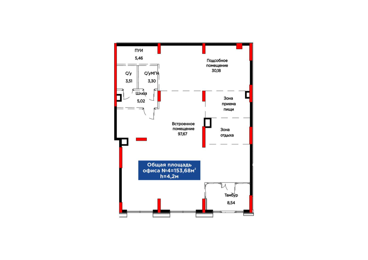 Планировка помещения 154 м² в ЖК «Batysmūra Prime»