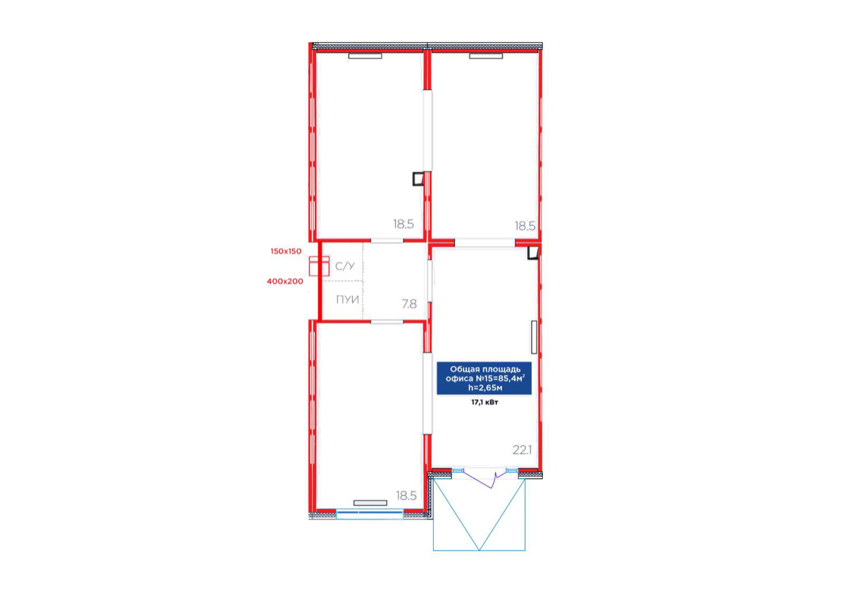 Планировка помещения 85 м² в ЖК «Jetisu.Aspan»