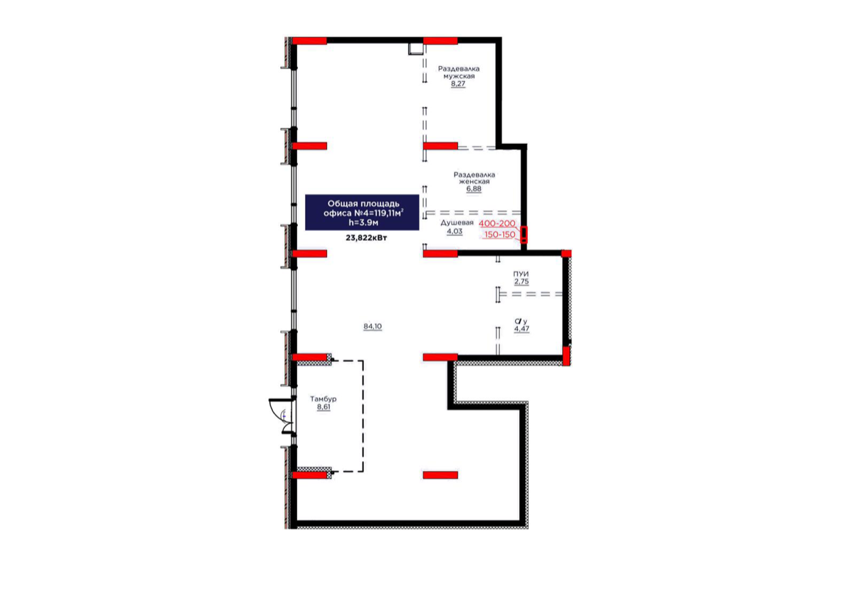 Планировка помещения 119 м² в ЖК «Aisar»
