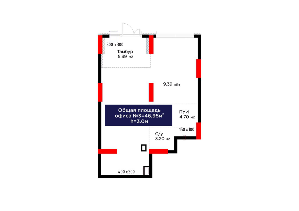 Планировка помещения 47 м² в ЖК «Riverland»