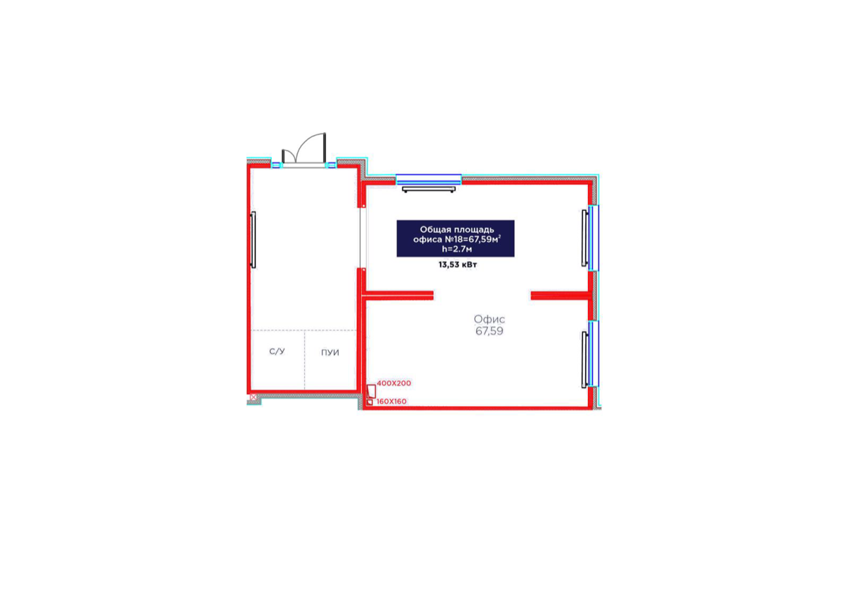 Планировка помещения 68 м² в ЖК «Jetisu Bereke»
