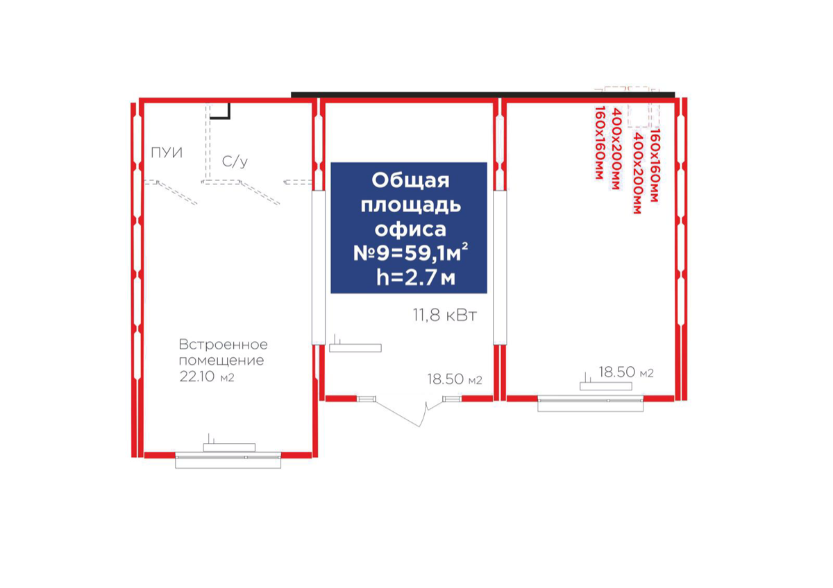 Планировка помещения 59 м² в ЖК «PARKLAND»