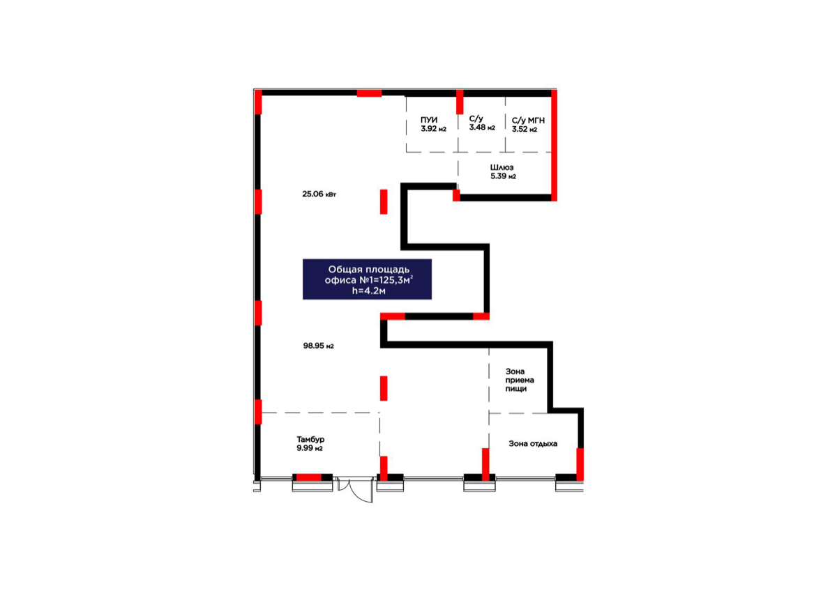 Планировка помещения 125 м² в ЖК «Batysmūra Prime»