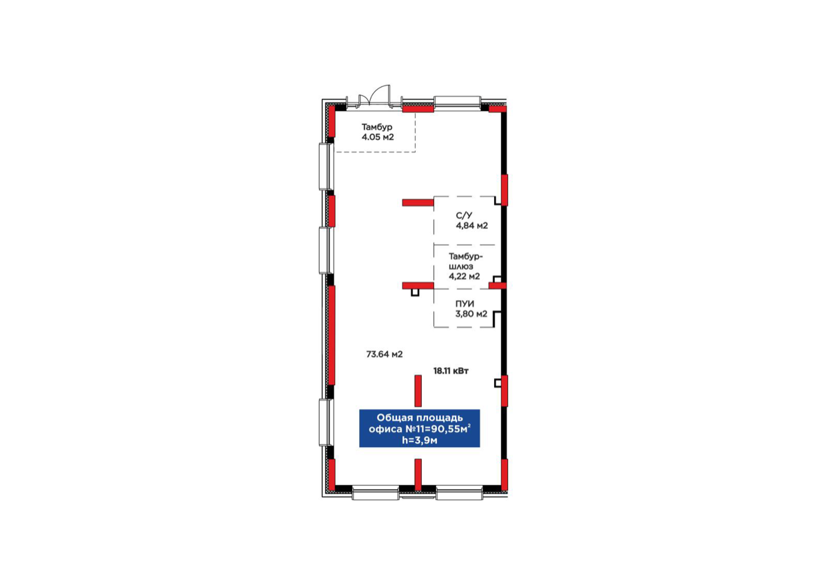 Планировка помещения 91 м² в ЖК «Arman Town»