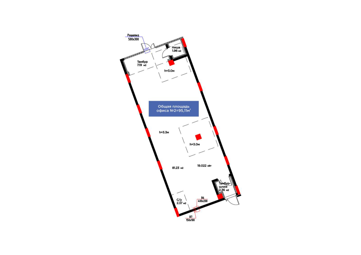 Планировка помещения 95 м² в ЖК «Family Gardens»