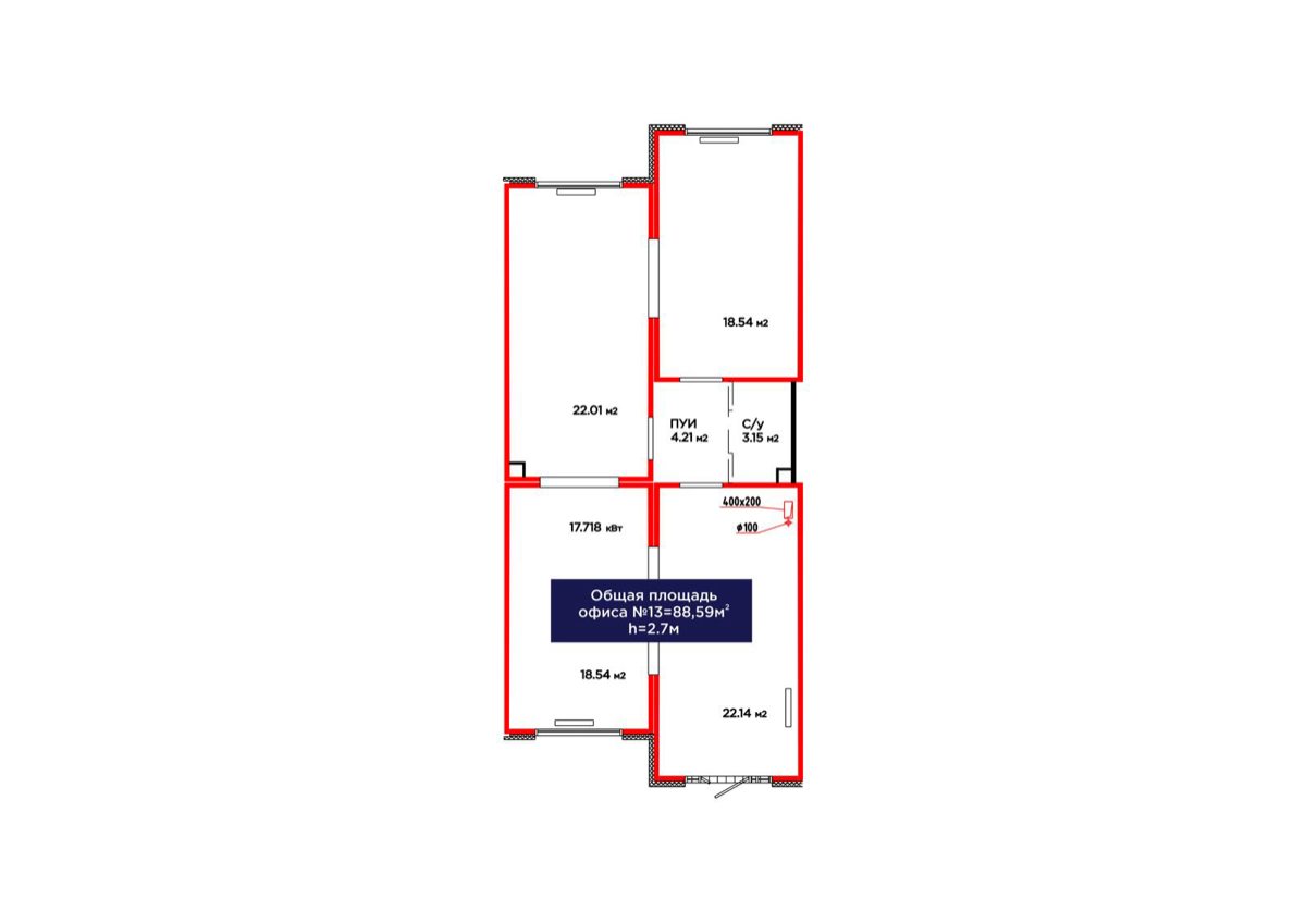 Планировка помещения 89 м² в ЖК «Jetisu.Aspan»