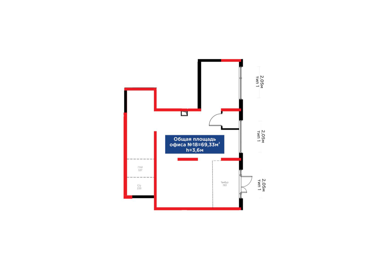 Планировка помещения 69 м² в ЖК «Grand Park. Vita»