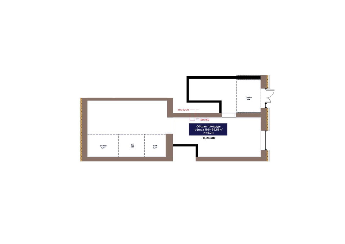 Планировка помещения 71 м² в ЖК «Arna Urpaq»