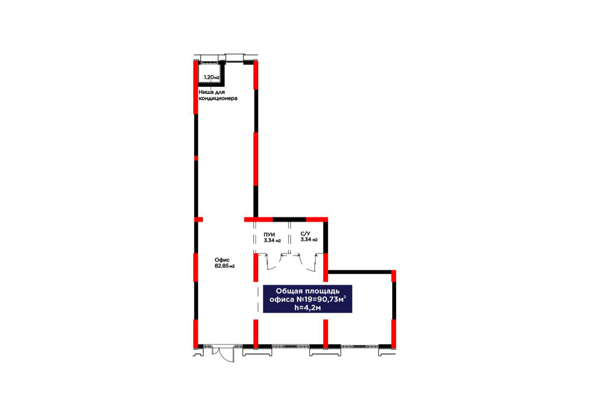 Планировка помещения 91 м² в ЖК «Atamura. Dastur»
