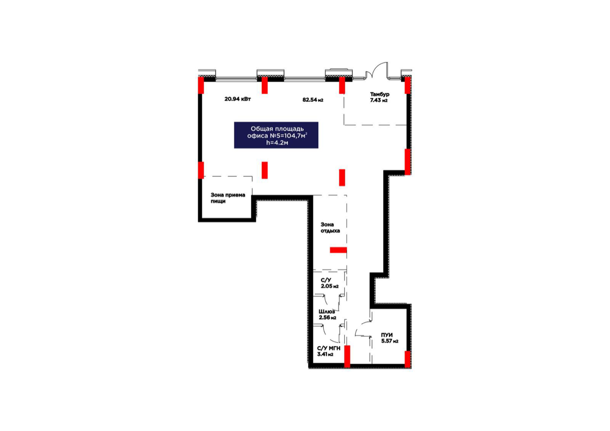 Планировка помещения 105 м² в ЖК «Batysmūra Prime»
