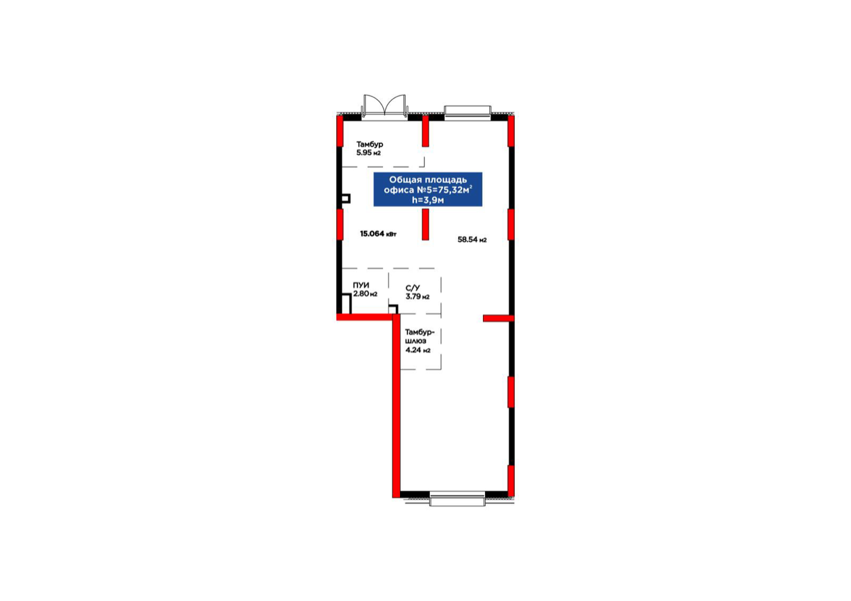Планировка помещения 75 м² в ЖК «Arman Town»