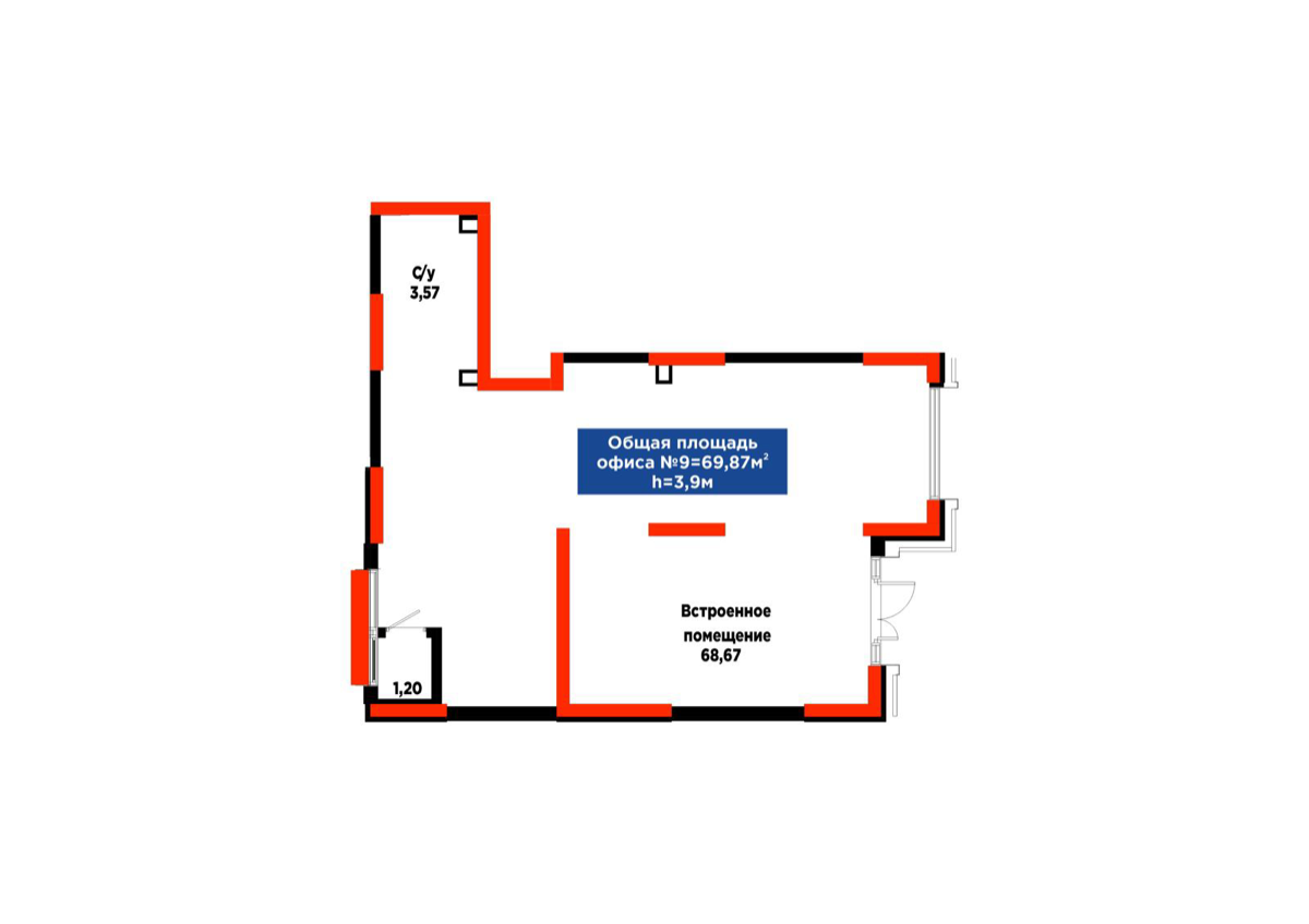 Планировка помещения 70 м² в ЖК «4Seasons. Crystal»