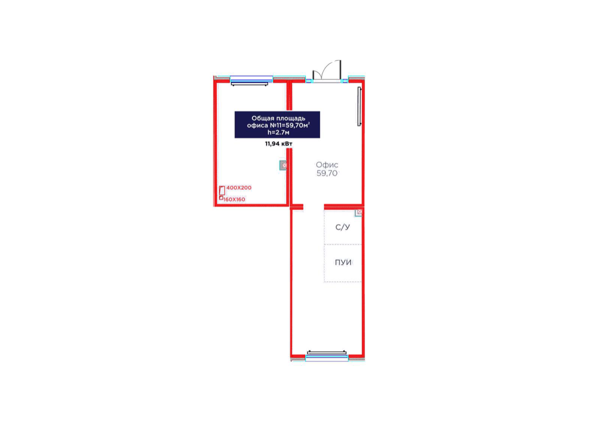 Планировка помещения 60 м² в ЖК «Jetisu Bereke»