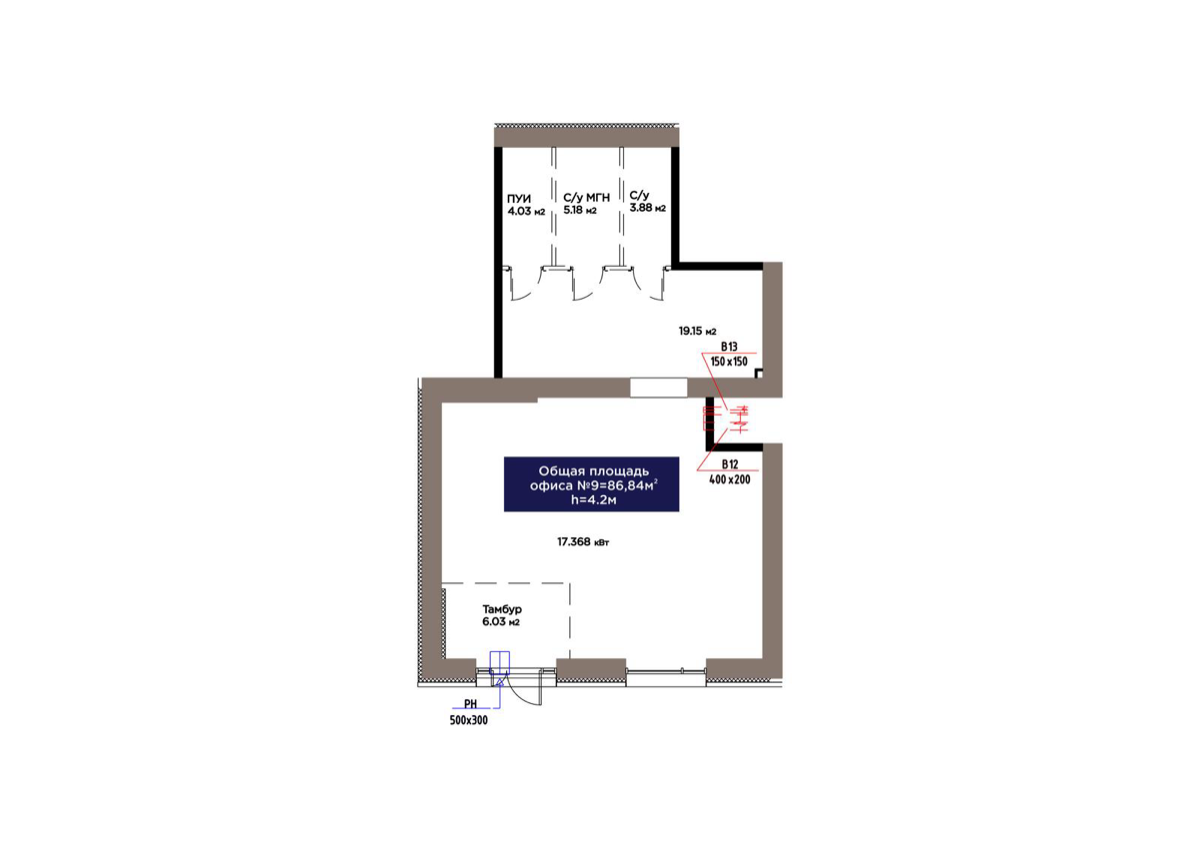 Планировка помещения 87 м² в ЖК «Alem Sana»