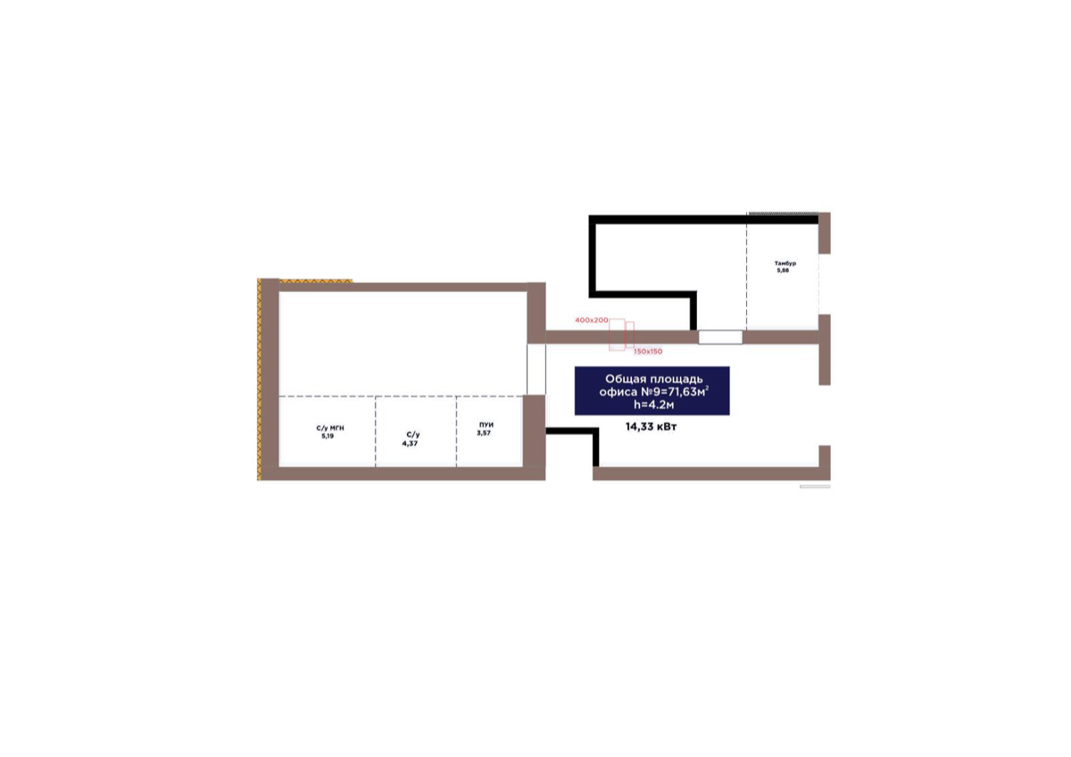 Планировка помещения 72 м² в ЖК «Arna Urpaq»