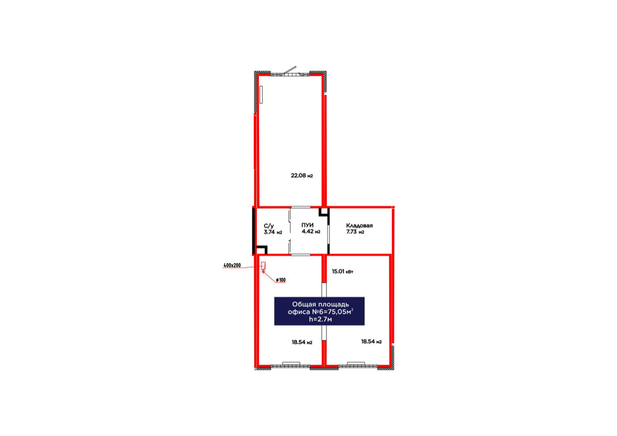 Планировка помещения 75 м² в ЖК «Jetisu.Aspan»