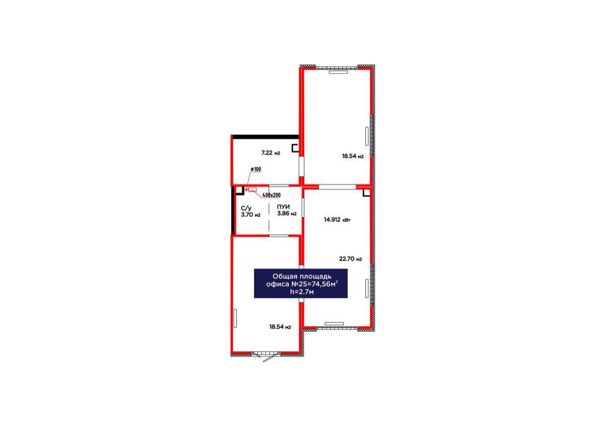 Планировка помещения 75 м² в ЖК «Jetisu.Aspan»
