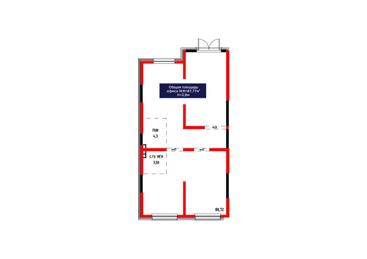 Планировка помещения 88 м² в ЖК «Arman Qala Comfort»