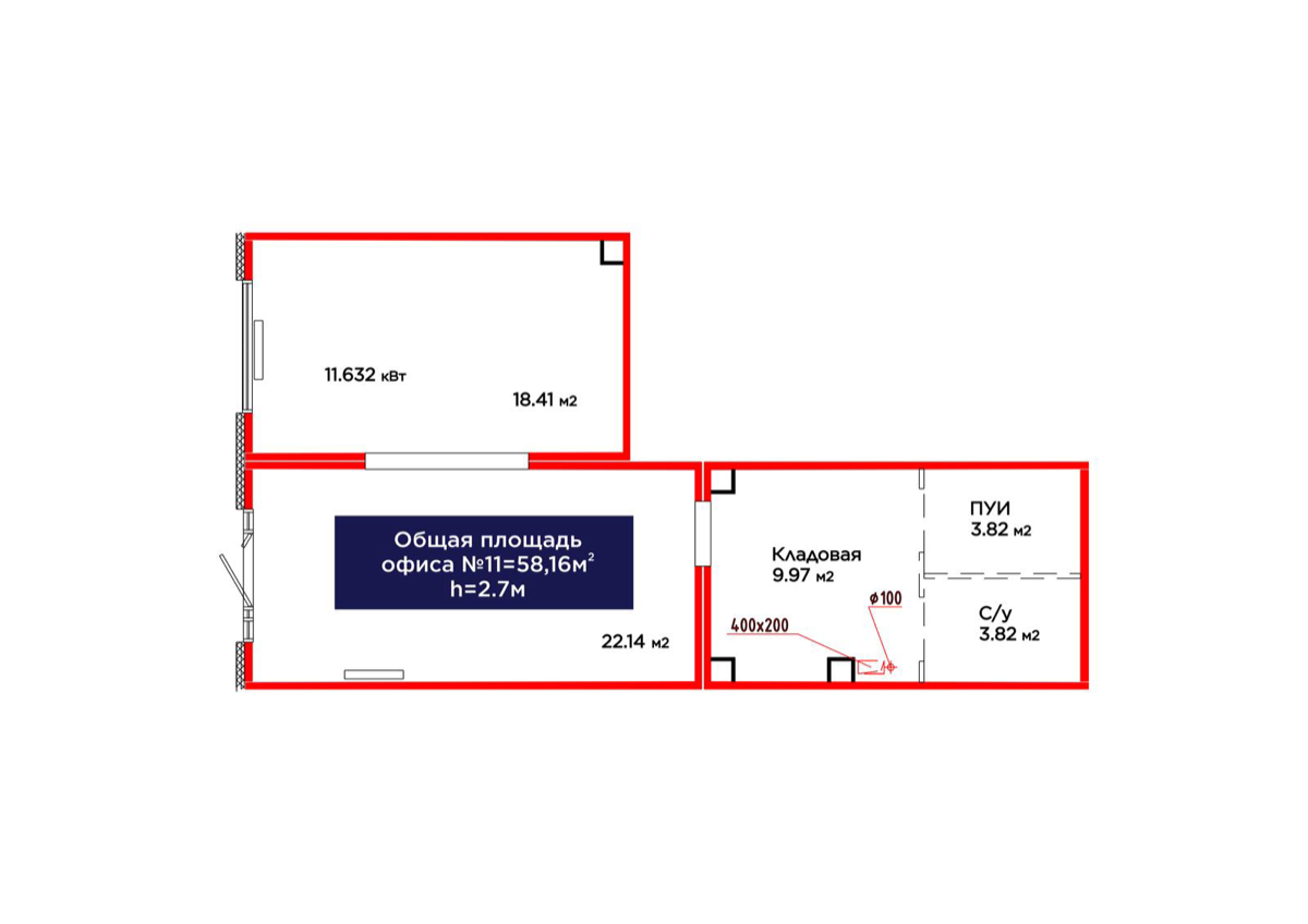 Планировка помещения 58 м² в ЖК «Jetisu.Aspan»