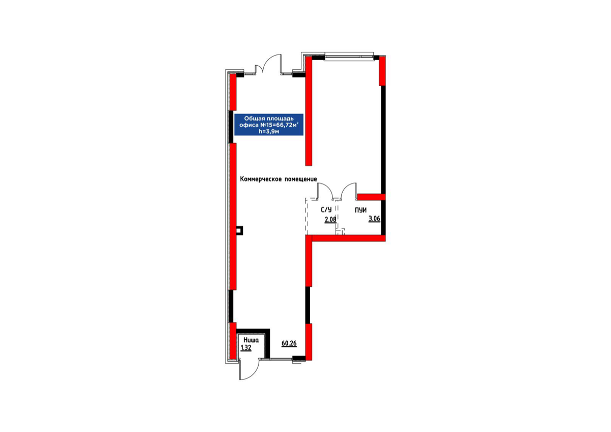 Планировка помещения 67 м² в ЖК «Flora Gardens»