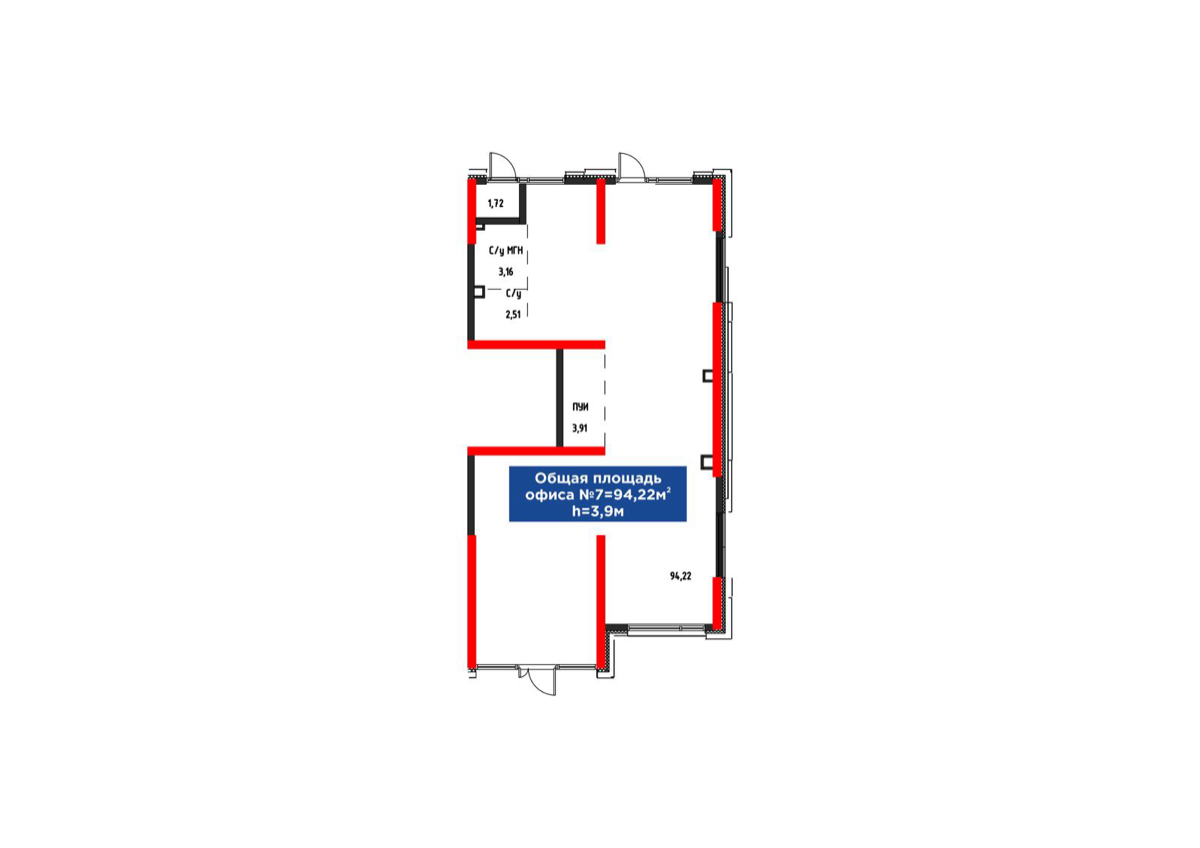 Планировка помещения 94 м² в ЖК «4YOU Shymkent»