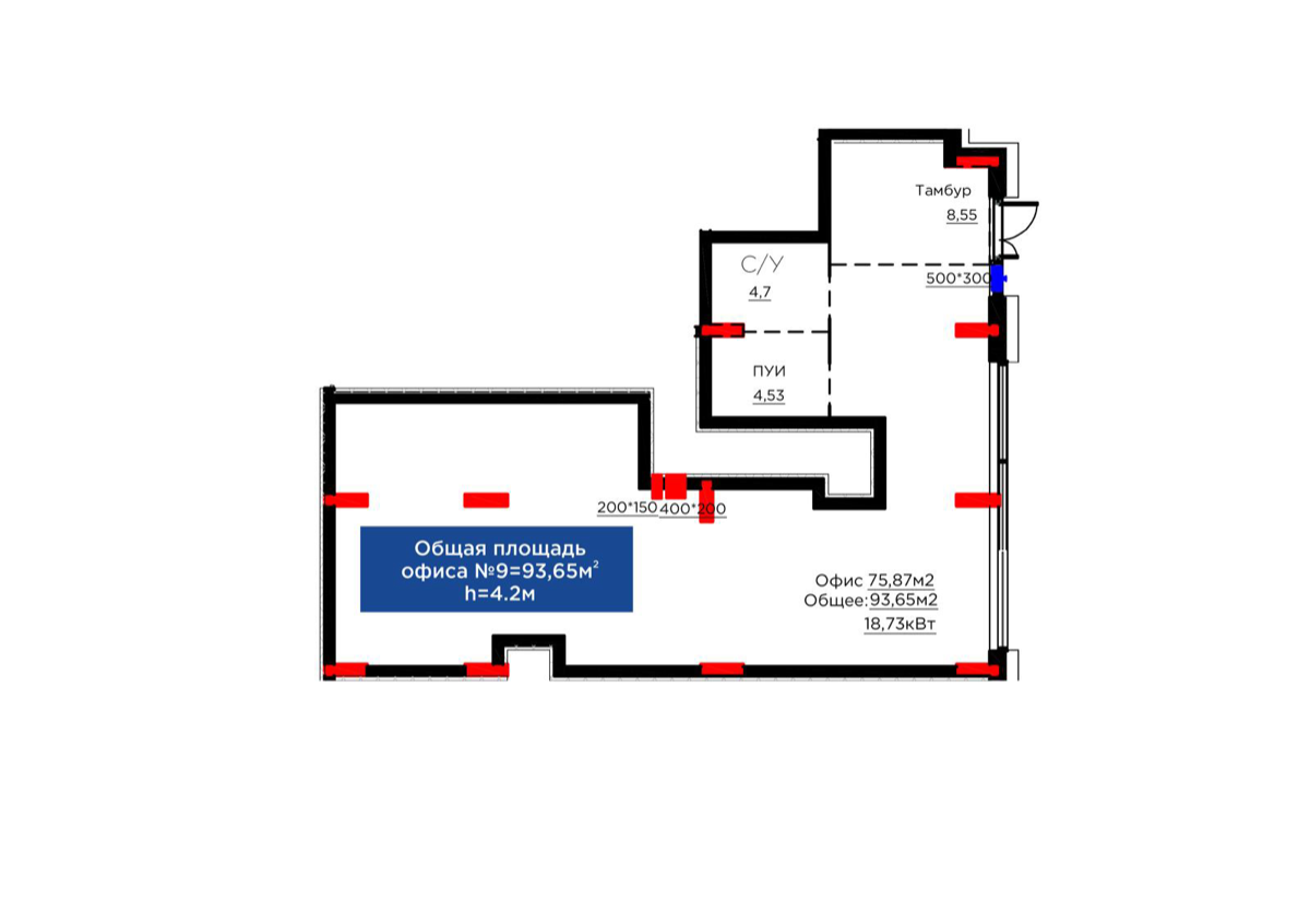 Планировка помещения 94 м² в ЖК «OİU»