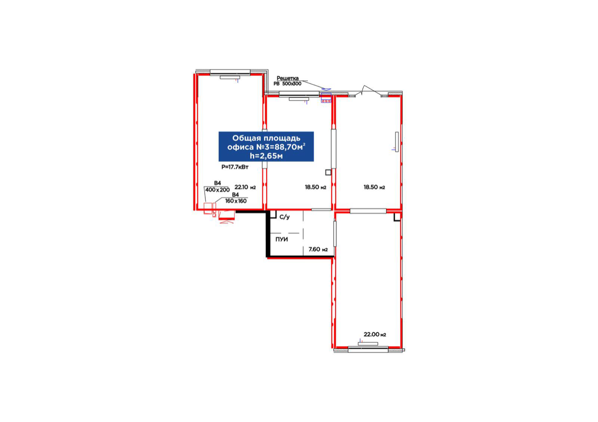 Планировка помещения 89 м² в ЖК «PARKLAND»