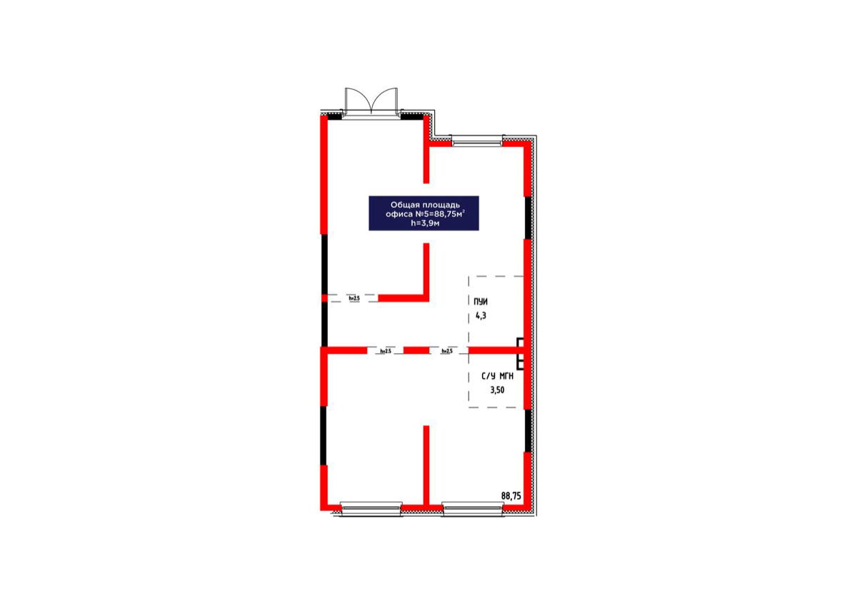 Планировка помещения 89 м² в ЖК «Arman Qala Comfort»