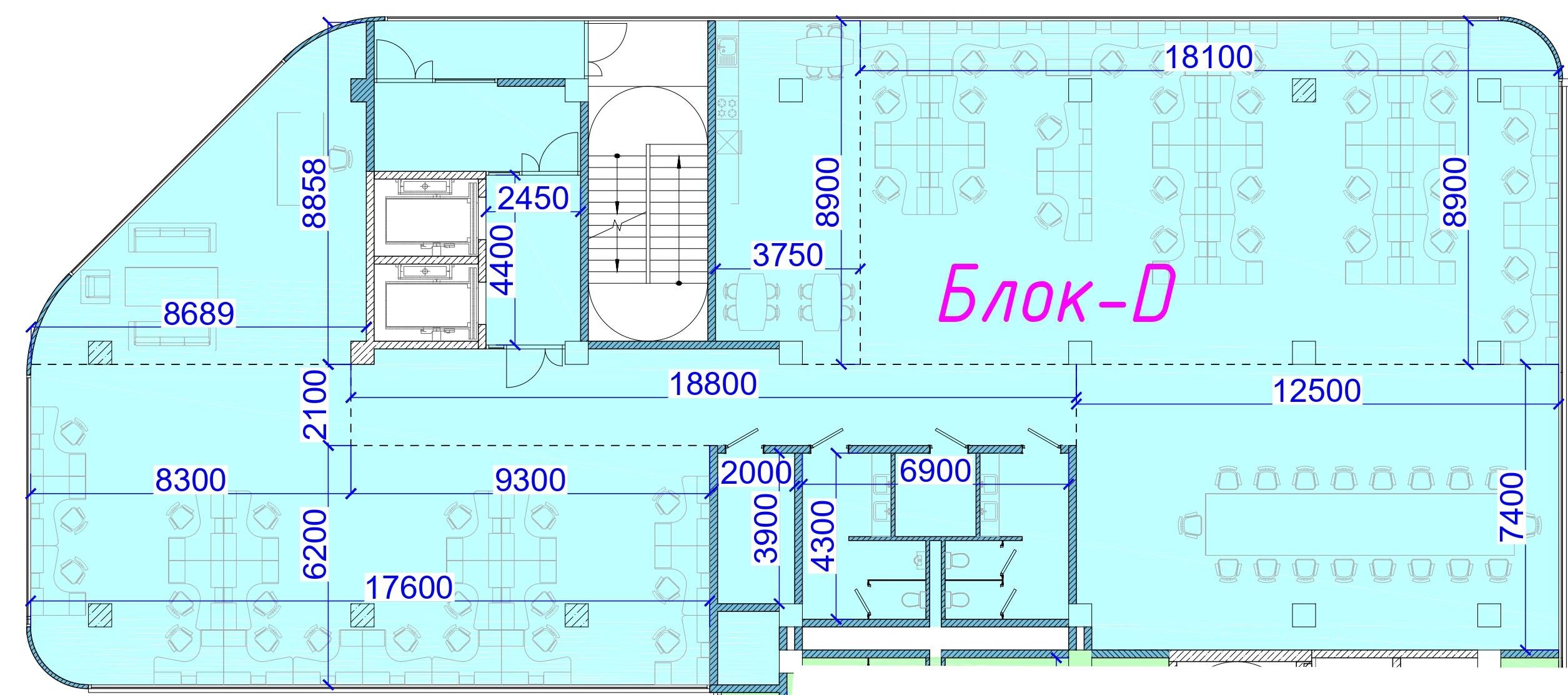 Планировка помещения 563 м² в БЦ «Saba Al-Farabi», Блок D